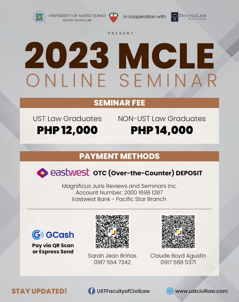 2023 MCLE Online Seminar Registration Details, Schedule of Lectures