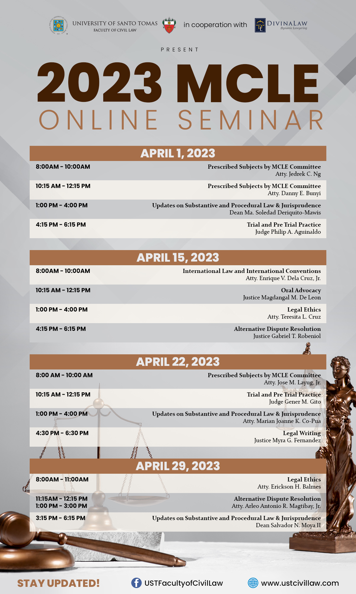 2023 MCLE Online Seminar Registration Details, Schedule of Lectures, and Mode of Payment | UST